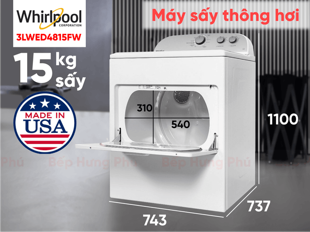 Khám phá các đặc điểm nổi bật trên máy sấy quần áo WhirlPool 15 kg 3LWED4815FW